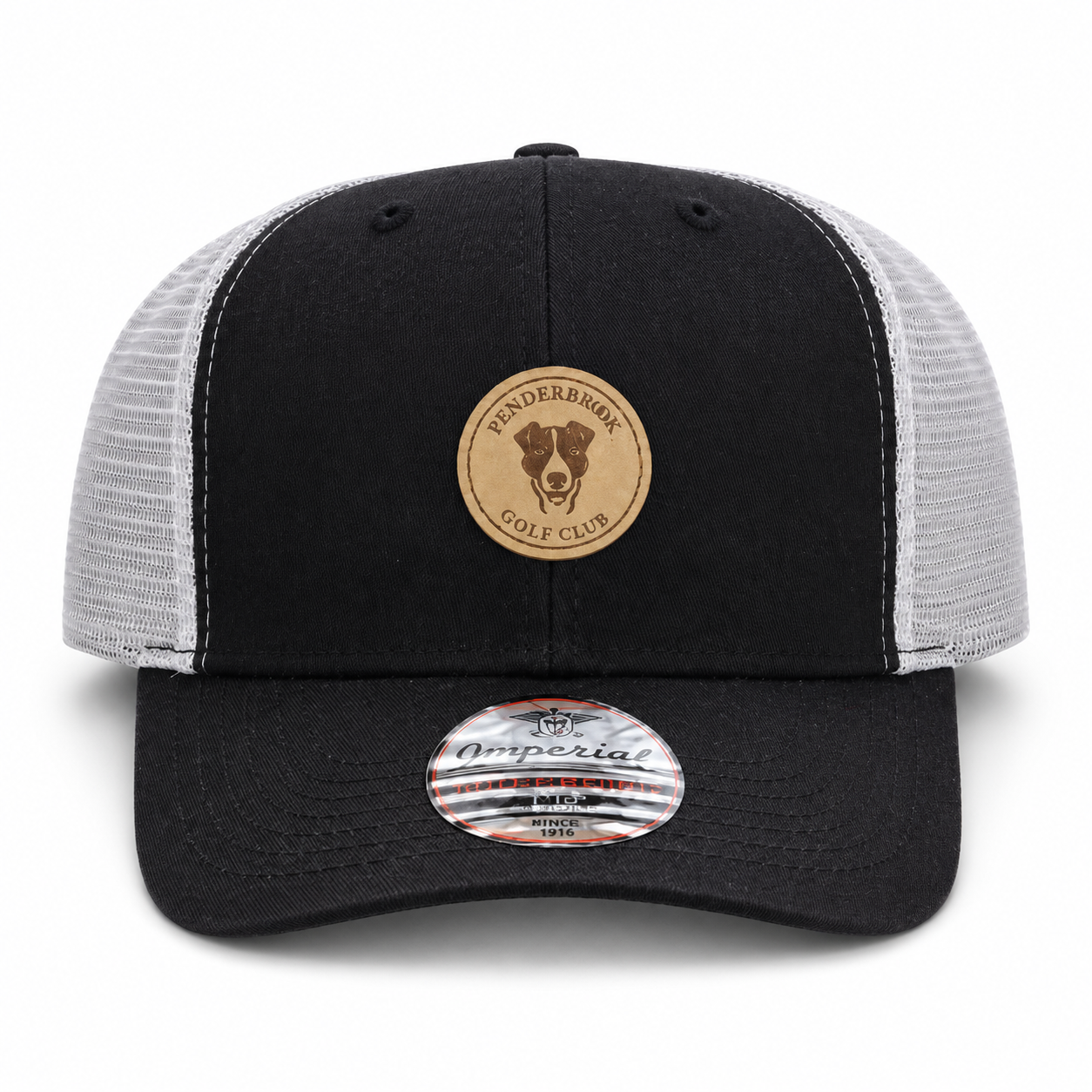 Penderbrook Golf Club black and white Imperial Headwear trucker cap